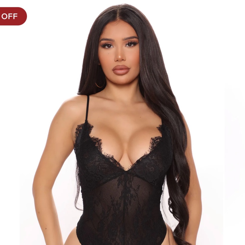 Fashion Nova Sugar Sweet Lace Bodysuit Black